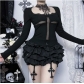 Dark-themed cross-print cutout undershirt, 2025 new gothic style sexy top for hot girls.