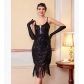 Sequined tassel halter dress, 1920s retro Gatsby ball party evening gown.