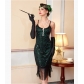 Sequined tassel halter dress, 1920s retro Gatsby ball party evening gown.