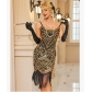 Sequined tassel halter dress, 1920s retro Gatsby ball party evening gown.