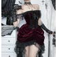 Dark-themed multi-layered patchwork trailing dress, 2025 new gothic Lolita lace dress.