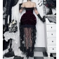 Dark-themed multi-layered patchwork trailing dress, 2025 new gothic Lolita lace dress.