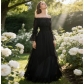 European and American court style off-shoulder long chiffon ruffled irregular dress banquet dress stage costume