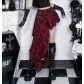 Dark-themed irregular plaid midi skirt, 2025 new gothic style, sexy and versatile.