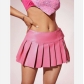 European and American women's new solid color A-line pleated skirt pu leather skirt sexy fashion half-length mini skirt