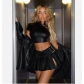 European and American women's new solid color A-line pleated skirt pu leather skirt sexy fashion half-length mini skirt