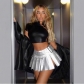 European and American women's new solid color A-line pleated skirt pu leather skirt sexy fashion half-length mini skirt