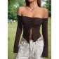 European and American women's spring and autumn two-wear tops with wooden ears and trumpet sleeves, sexy off-shoulder long women