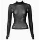 European and American style summer women's new sexy mesh see-through thin half-high collar long-sleeved bottoming shirt top