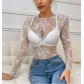 2025 Lace Tops Sexy Hollow Shirts Women Sexy Transparent Long Sleeve Bottoming Shirts