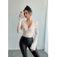 European and American 2025 spring and summer new women's solid color sexy lace slim fit V-neck long-sleeved T-shirt tops for women