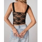 European and American 2025 summer new lace see-through hot girl low-cut sweet girl street wear vest top
