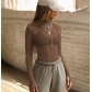 Hot European and American sexy hot girl mesh see-through long sleeves slim fit half turtleneck long sleeves women's tops