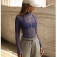 Hot European and American sexy hot girl mesh see-through long sleeves slim fit half turtleneck long sleeves women's tops