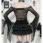 Dark Gothic style flocked skull print top 2025 new sexy slim fit trumpet sleeve top