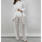 European and American style summer hot selling new products sexy versatile lace see-through high waist stitching long straight pants women's pants