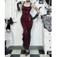 Cross double-layer suspender dress dark new style irregular long skirt birthday party temperament