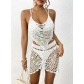 Women's holiday beach suit cross-border European and American women's clothing sequin stitching pure hand hook bikini two-piece blouse