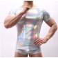 Gold-stamped patent leather youth men's vest nylon ice silk elastic stage performance close-fitting sleeved T-shirt