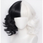 Halloween black and white witch cos Cruella shawl cape Dalmatian cape wig gloves necklace party dress