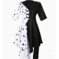 Halloween black and white witch cos Cruella shawl cape Dalmatian cape wig gloves necklace party dress