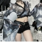 European and American style long-sleeved printed V-neck top 2025 new sexy hot girl trumpet sleeve top