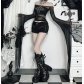 Dark Gothic style hot diamond mesh one-shoulder top 2025 new cross trumpet sleeve T-shirt for women