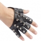 Half Finger Gloves Men and Women Punk Street Dance Rivet Half Finger Leather Gloves Fingerless Stage Performance Breakdance Gloves (9.3cm Men)