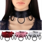 European and American Harajuku double-layer PU leather collar collar Punk street shot black O-shaped ring necklace neck strap clavicle necklace