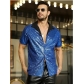 2025 Men's Lapel Sequined Short Sleeve Shirt European and American Disco Sparkling Party Style Shirt
