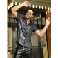 2025 Men's Lapel Sequined Short Sleeve Shirt European and American Disco Sparkling Party Style Shirt