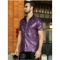 2025 Men's Lapel Sequined Short Sleeve Shirt European and American Disco Sparkling Party Style Shirt