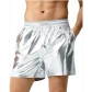 2025 European and American men's bright leather shorts men's casual three-color shorts men's beach casual pants