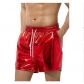 2025 European and American men's bright leather shorts men's casual three-color shorts men's beach casual pants