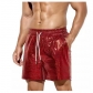 2025 European and American men's bright leather shorts men's casual three-color shorts men's beach casual pants