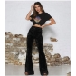 Spring and autumn women's pants, European and American women's new flared pants, high waist gold velvet casual wide leg pants