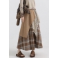 2025 summer new irregular word plaid long skirt splicing skirt retro niche design sense literary