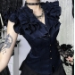 Dark Gothic V-neck shirt tops 2025 new sexy hot girl slim waist shirt for women