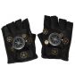 European and American Steampunk Leather Gloves Gear Half Finger Gloves Compass Retro