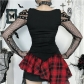 Dark Gothic Style Slim Bat Print Fishnet Top 2025 Fashion Street All-match Tops for Women