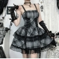Dark Gothic Style Yabi Black and Gray Plaid Dress 2025 New Sweet and Cool Hot Girl Punk Short Skirt