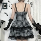 Dark Gothic Style Yabi Black and Gray Plaid Dress 2025 New Sweet and Cool Hot Girl Punk Short Skirt