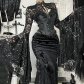 Dark Gothic style front and back wear lace waistcoat 2025 new sexy hot girl trumpet sleeve blouse