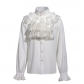 2025 European and American new fashion Gothic ruffled stand collar long sleeve men's tie shirt pleated cuffs men's shirt