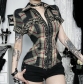 Dark plaid shirt for women 2025 new pure desire style zipper design high street war damage old fashion