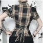 Dark plaid shirt for women 2025 new pure desire style zipper design high street war damage old fashion