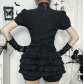 Dark lace hollow short-sleeved top 2025 new sexy hot girl slim versatile shirt for women
