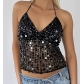 2025 Summer European and American Women's Dopamine Suspender Sequin Sexy Deep V Suspender Top