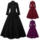 New Halloween medieval dress for women, stand-up collar, large regular hem, retro long dress