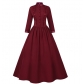 New Halloween medieval dress for women, stand-up collar, large regular hem, retro long dress